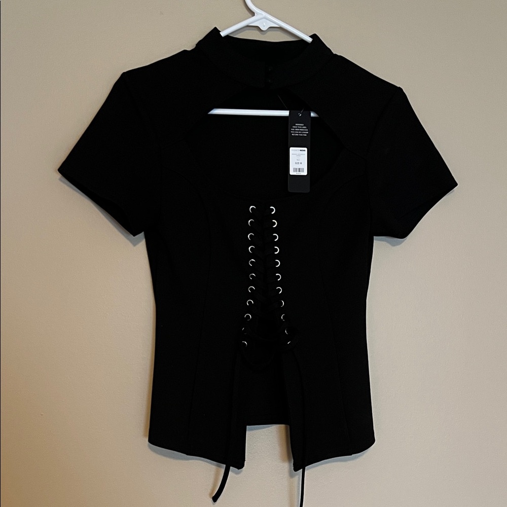 Fashion Nova Black Lace-Up Women's Top